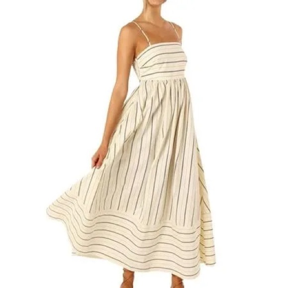 Petal & Pup Dresses & Skirts - Petal + Pup Striped Midi Dress Back Strappy Sundress Cream Brown Size L NWT